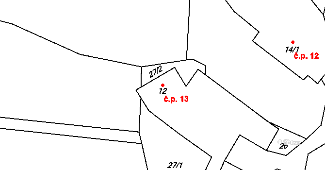 Juřinka 13, Valašské Meziříčí na parcele st. 12 v KÚ Juřinka, Katastrální mapa