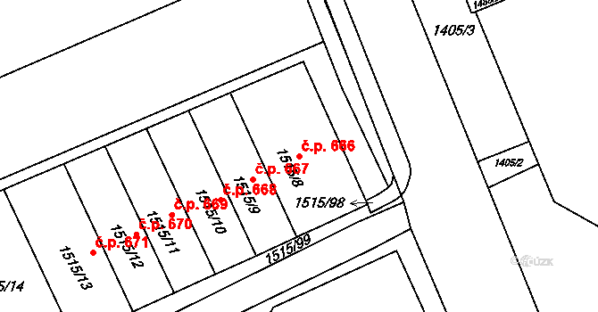 Planá nad Lužnicí 666 na parcele st. 1515/8 v KÚ Planá nad Lužnicí, Katastrální mapa