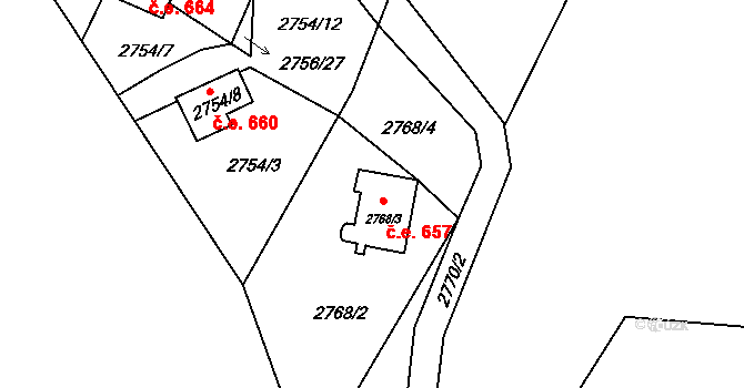 Soběslav II 657, Soběslav na parcele st. 2768/3 v KÚ Soběslav, Katastrální mapa