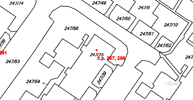 Všebořice 287,288, Ústí nad Labem na parcele st. 247/15 v KÚ Všebořice, Katastrální mapa