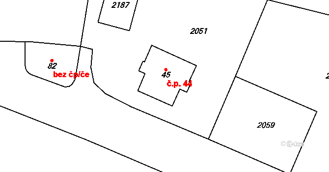 Mlýnický Dvůr 44, Červená Voda na parcele st. 45 v KÚ Mlýnický Dvůr, Katastrální mapa