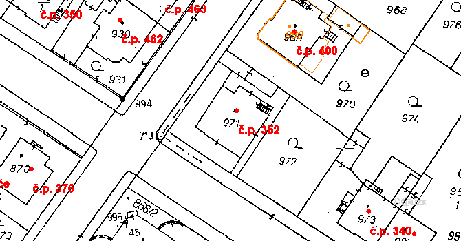 Poděbrady II 352, Poděbrady na parcele st. 971 v KÚ Poděbrady, Katastrální mapa