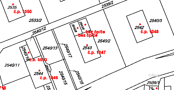 Kadaň 1047 na parcele st. 2543 v KÚ Kadaň, Katastrální mapa