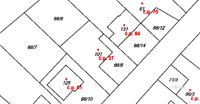 Koválovice u Tištína 37, Koválovice-Osíčany na parcele st. 101 v KÚ Koválovice u Tištína, Katastrální mapa
