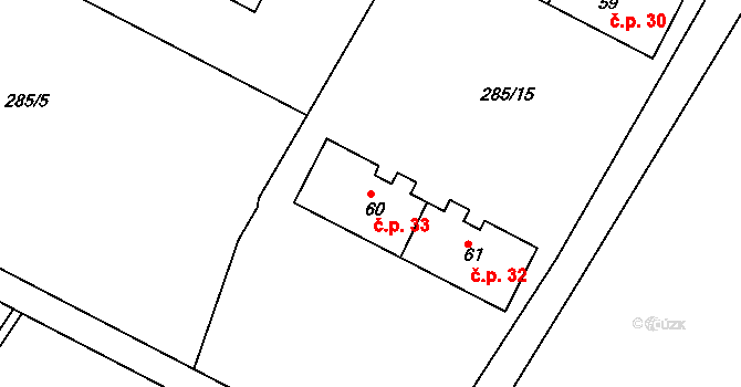 Řípov 33, Třebíč na parcele st. 60 v KÚ Řípov, Katastrální mapa