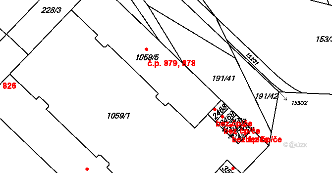 Břeclav 878,879 na parcele st. 1059/5 v KÚ Břeclav, Katastrální mapa