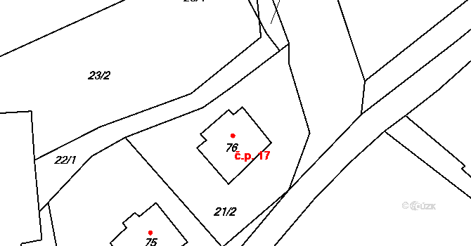 Řemíčov 17 na parcele st. 76 v KÚ Řemíčov, Katastrální mapa