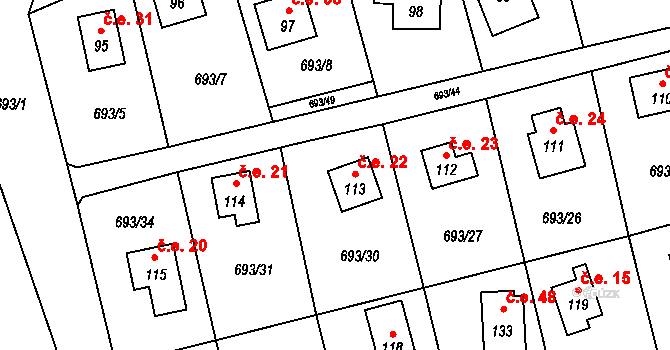 Třeskonice 22, Tuchořice na parcele st. 113 v KÚ Třeskonice, Katastrální mapa