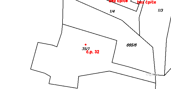 Bácovice 32 na parcele st. 35/1 v KÚ Bácovice, Katastrální mapa