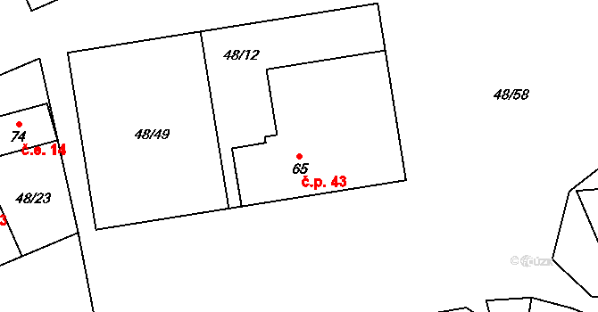 Lešov 43, Pelhřimov na parcele st. 65 v KÚ Lešov, Katastrální mapa