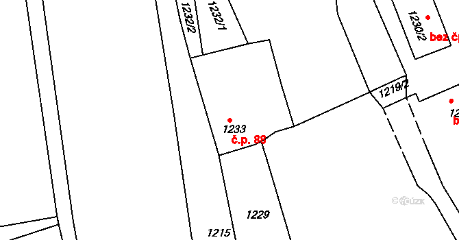 Volyně 88 na parcele st. 1233 v KÚ Volyně, Katastrální mapa