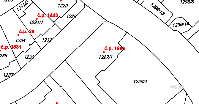 Teplice 1986 na parcele st. 1227/1 v KÚ Teplice, Katastrální mapa