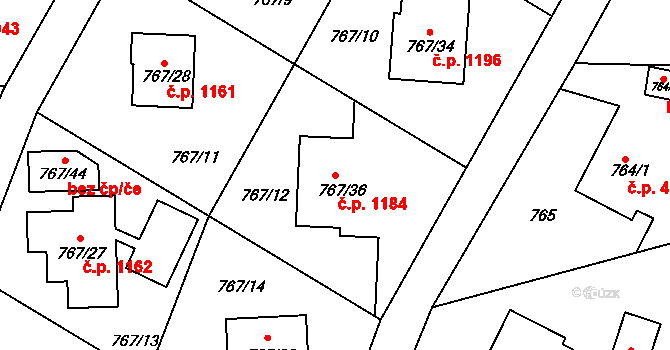 Frýdlant 1184, Frýdlant nad Ostravicí na parcele st. 767/36 v KÚ Frýdlant nad Ostravicí, Katastrální mapa