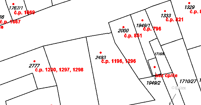 Cheb 1196,1296 na parcele st. 2493 v KÚ Cheb, Katastrální mapa