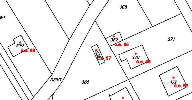 Točná 57, Praha na parcele st. 365 v KÚ Točná, Katastrální mapa