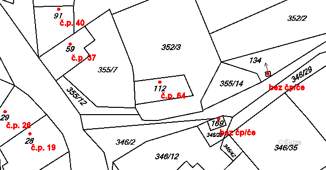 Černín 64, Zdice na parcele st. 112 v KÚ Černín u Zdic, Katastrální mapa