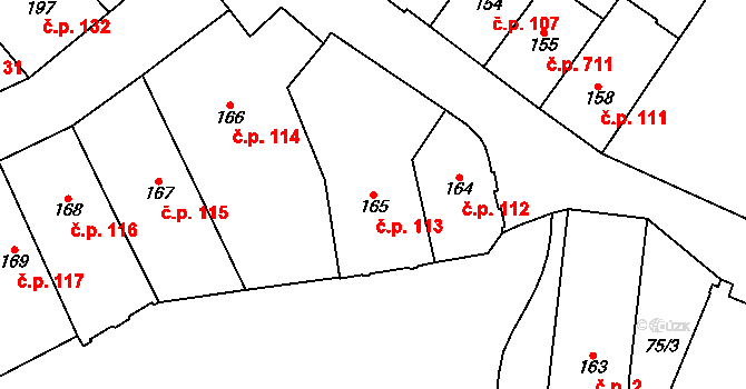 Chomutov 113 na parcele st. 165 v KÚ Chomutov I, Katastrální mapa