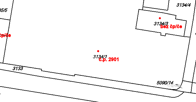 Chomutov 2901 na parcele st. 3134/1 v KÚ Chomutov II, Katastrální mapa