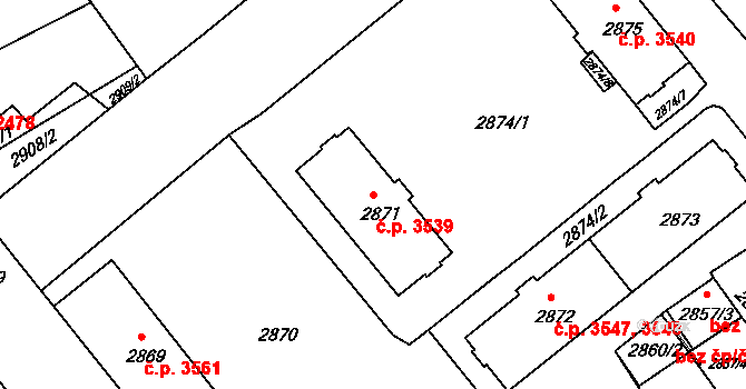Chomutov 3539 na parcele st. 2871 v KÚ Chomutov II, Katastrální mapa