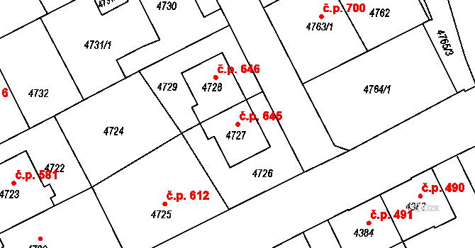 Liberec III-Jeřáb 645, Liberec na parcele st. 4727 v KÚ Liberec, Katastrální mapa