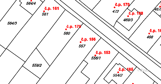 Královopolské Vážany 156, Rousínov na parcele st. 557 v KÚ Královopolské Vážany, Katastrální mapa
