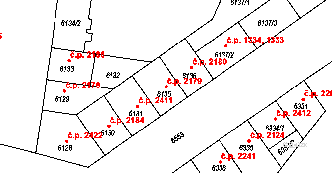 Jižní Předměstí 2179, Plzeň na parcele st. 6135 v KÚ Plzeň, Katastrální mapa