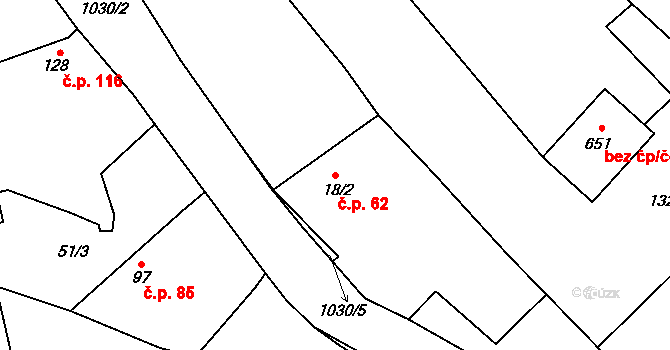 Kozojedy 62 na parcele st. 18/2 v KÚ Kozojedy u Kostelce nad Černými Lesy, Katastrální mapa