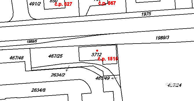 Vrchlabí 1515 na parcele st. 3712 v KÚ Vrchlabí, Katastrální mapa