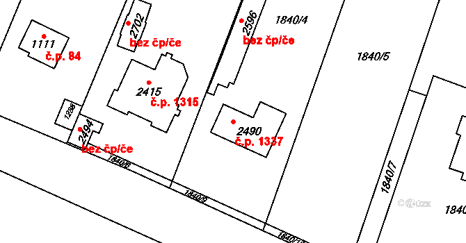 Třebechovice pod Orebem 1337 na parcele st. 2490 v KÚ Třebechovice pod Orebem, Katastrální mapa