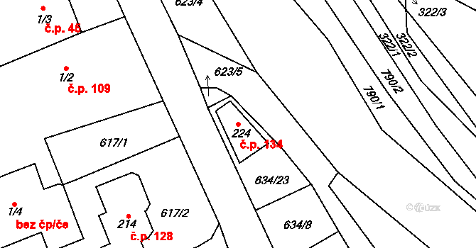 Pulice 134, Dobruška na parcele st. 224 v KÚ Pulice, Katastrální mapa