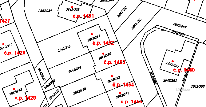 Kuřim 1453 na parcele st. 2642/375 v KÚ Kuřim, Katastrální mapa