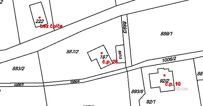 Rožany 26, Šluknov na parcele st. 197 v KÚ Rožany, Katastrální mapa