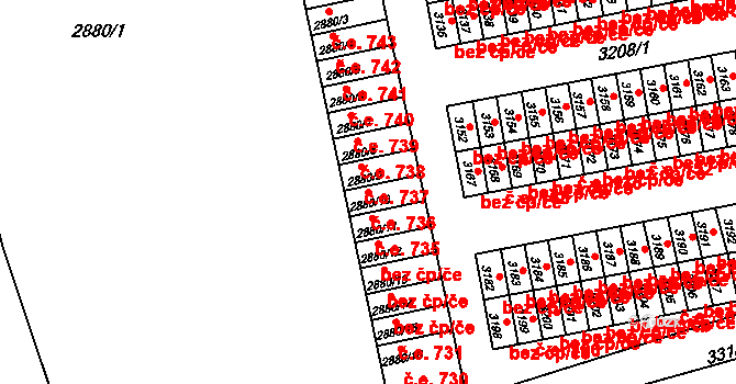 Lutyně 736, Orlová na parcele st. 2880/10 v KÚ Horní Lutyně, Katastrální mapa