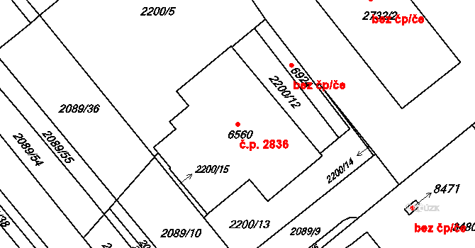 Kroměříž 2836 na parcele st. 6560 v KÚ Kroměříž, Katastrální mapa