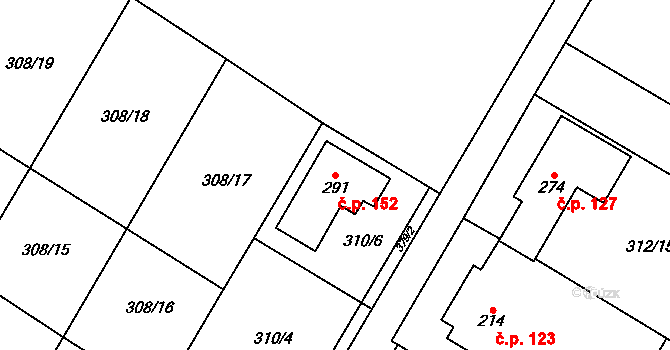 Mramotice 152, Znojmo na parcele st. 291 v KÚ Mramotice, Katastrální mapa