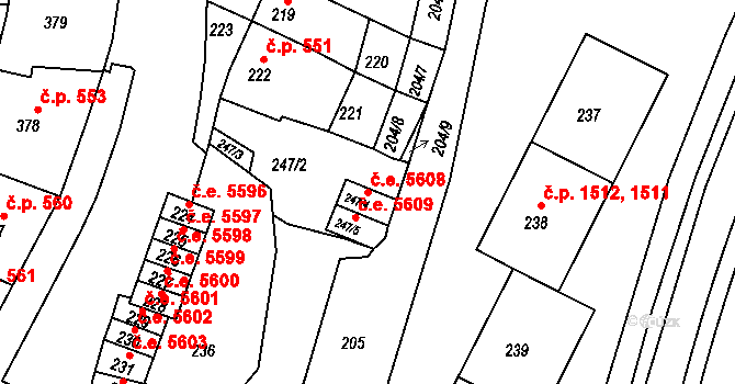 Kadaň 5608 na parcele st. 247/4 v KÚ Kadaň, Katastrální mapa