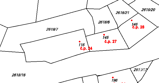 Chářovice 24 na parcele st. 115 v KÚ Chářovice, Katastrální mapa