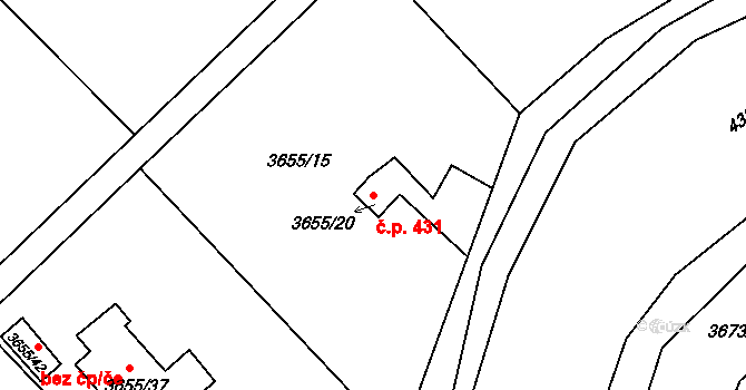 Jakubské Předměstí 431, Jaroměř na parcele st. 3655/20 v KÚ Jaroměř, Katastrální mapa