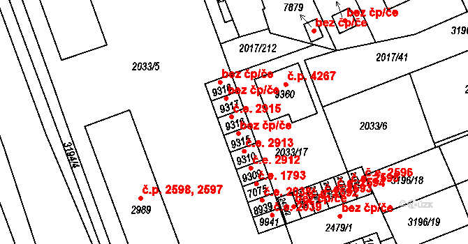 Hodonín 2915 na parcele st. 9316 v KÚ Hodonín, Katastrální mapa