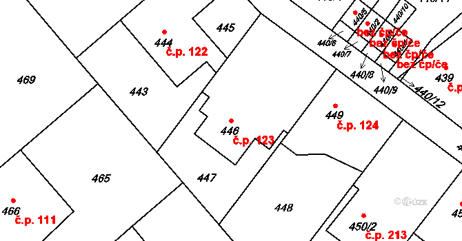 Chuchelná 123 na parcele st. 446 v KÚ Chuchelná, Katastrální mapa