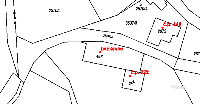 Rožnov pod Radhoštěm 45641757 na parcele st. 496 v KÚ Rožnov pod Radhoštěm, Katastrální mapa