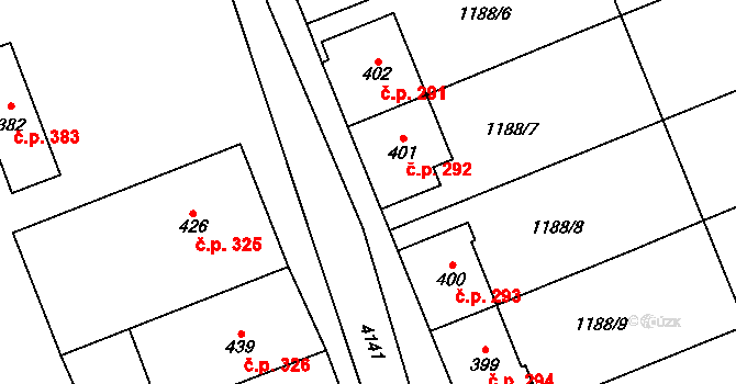 Boršice u Blatnice 292 na parcele st. 401 v KÚ Boršice u Blatnice, Katastrální mapa
