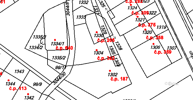 Nivnice 342 na parcele st. 1304 v KÚ Nivnice, Katastrální mapa