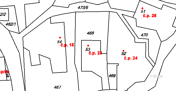 Popovec 23, Řepníky na parcele st. 53 v KÚ Popovec u Řepníků, Katastrální mapa