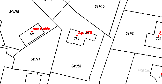 Světice 378 na parcele st. 784 v KÚ Světice u Říčan, Katastrální mapa