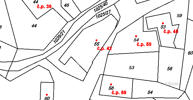 Prosetín 42 na parcele st. 55 v KÚ Prosetín u Hlinska, Katastrální mapa