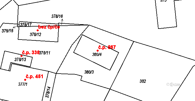 Buchlovice 867 na parcele st. 380/4 v KÚ Buchlovice, Katastrální mapa