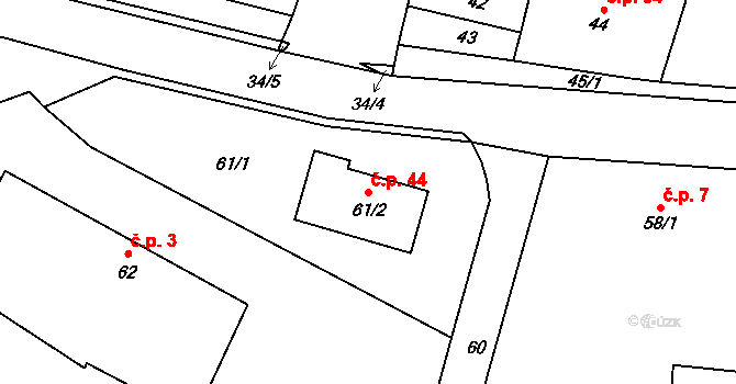 Štěpkov 44 na parcele st. 61/2 v KÚ Štěpkov, Katastrální mapa