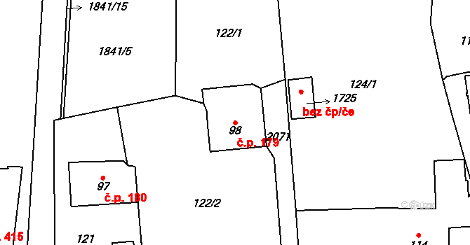 Králíky 179 na parcele st. 98 v KÚ Králíky, Katastrální mapa