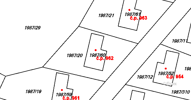 Nýřany 962 na parcele st. 1987/60 v KÚ Nýřany, Katastrální mapa